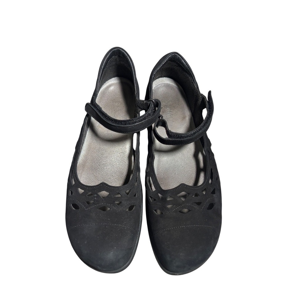 Naot 9 Kirei Black Suede Leather Mary Jane Flats Laser Cut Shoes Womens 40 US 9